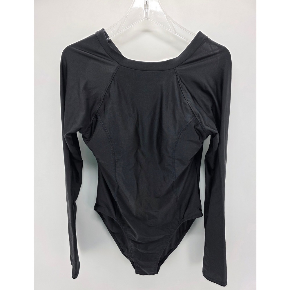 Coppersuit Swimsuit Womens L Black One Piece Rash Guard Long Sleeve Open Back